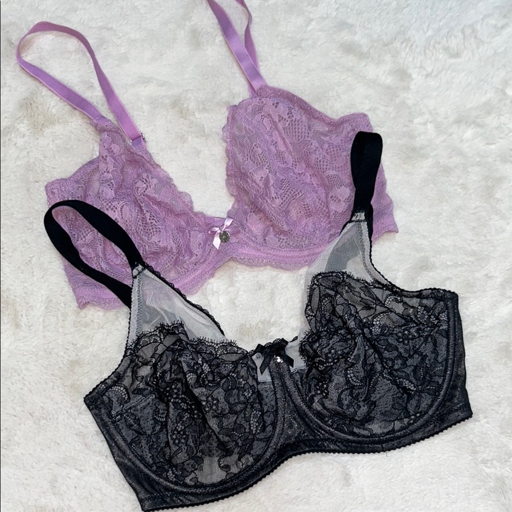 Lace Underwire Bra - Lavender and Black